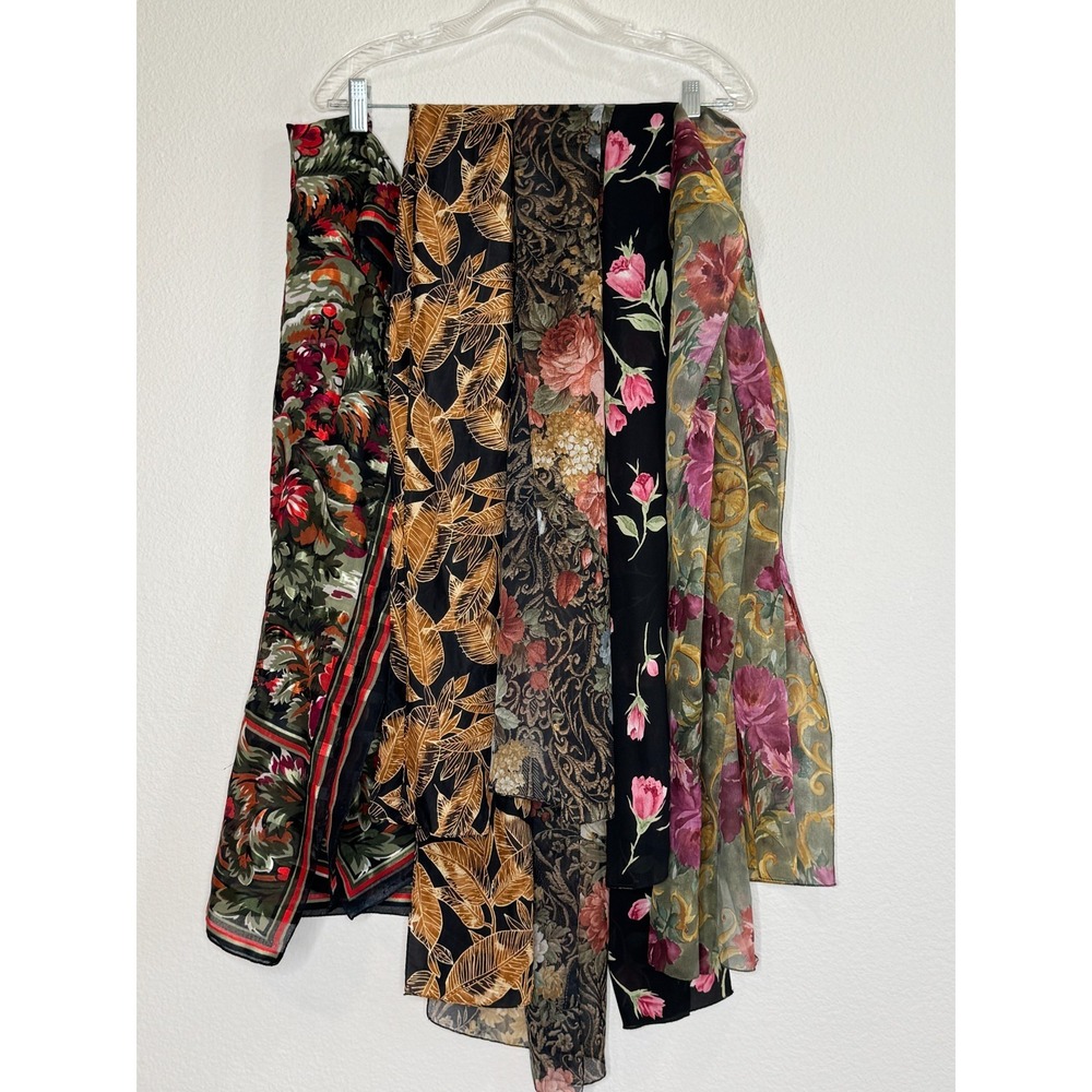 MIXED LOT OF 5 Vintage Long Rectangle Scarves Polyester Florals Botanicals